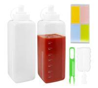 ZXBBTZ 2 pièces de flacon doseur de 1000 ml avec indicateur de niveau - Flacon pulvérisateur transparent à ouverture sécurisée pour ketchup, huile, huile d'olive, sauce, vinaigrette - Bouteille