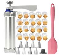 ZXBBTZ Presse À Biscuits Seringue À Garnir en Acier Inoxydable avec 20 Motifs, 8 Douilles Et Une Spatule Seringue À Biscuits Seringue Pâte Presse Pâte pour Décor
