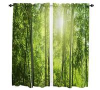 ZXBNNN Impression 3D Bambou Plante Verte Vintage Mince Stores Rideaux pour Enfants Chambre Salon Hall Cuisine Décor Rideaux 132x215cm(LxH)/66x215cm*2