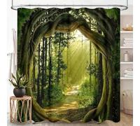 ZXBNNN Rideau de Douche Paysage de Montagne, forêt enchanteresse, Jungle Verte, pour Salle de Bain, Tissu (220x240cm)