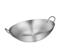 ZXFDMSWJ Poêle Wok INOX 32 cm 80 cm sans revêtement Anti-adhésif adaptée à Tous Feux Dont Induction 32 cm