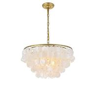 ZXLZHGS Lustre à carillon éolien en coquillage, cadre en métal, suspension en nacre, personnalisé, créatif, chambre d'étude, décoration de chambre d'enfant, lampe suspendue de plafond E26, luminaires