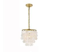 ZXLZHGS Lustre à carillon éolien en coquillage, cadre en métal, suspension en nacre, personnalisé, créatif, chambre d'étude, décoration de chambre d'enfant, lampe suspendue de plafond E26, luminaires