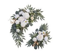Zxpjkyu 2 Pièces Fleurs Arche Mariage Guirlande Florale Artificielle avec Feuilles Vertes Murale Arrangement Table Suspendu Fleurs Soie Plante, Blanc