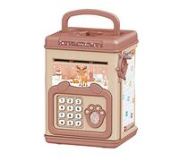 Zxpjkyu Tirelire électronique Distributeur Automatique de Billets pour Enfants avec Verrouillage Par de Passe Modifiable, Fonction de Reconnaissance Facia, Marron