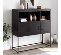 ZXQVLMRS Buffet, commode en acier avec 3 portes, armoire noire | Boîtier en métal robuste, espace de rangement polyvalent, design industriel moderne