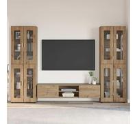 ZXQVLMRS Lot de 3 meubles TV Florin en chêne artisanal | Surface mate, avec plateau haut, espace de rangement pour le salon