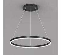 ZXSRGDHX Anneau Unique LED Suspension Nordique Moderne Cercle Lustre Réglable Lampes Suspendues pour Salon Îlot De Cuisine Table À Manger(40cm, 25W,Black, Cool White)