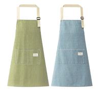 ZXTGBQ 2 Pack Tabliers de Cuisine Rayé, Tablier Réglable avec 2 Poches, pour Homme et Femme, Tablier de Barbecue, Restaurant, Jardinage, Bleu et Vert