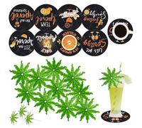 ZXTGBQ Lot de 18 Aperol Spritz Dessous de Verre 8 sous-Verres en Bois & 10 Petit Parasol en Forme de Palmier Accessoire de Cocktail Parfait et Décoration pour Les Fêtes pour Soirée Apéro Fête Cadeau