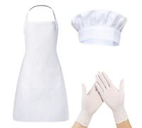 ZXTGBQ Tablier de Cuisine Toque de Cuisinier Set, Comprend 1 paire de Gants en Nitrile de Qualité Alimentaire, Tablier de Cuisine Homme Femme pour BBQ Restaurant Café Pâtisserie