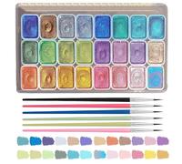 Zyahuneg 24 Couleurs Aquarelle PailletéE,Aquarelle Peinture Avec 7 Pinceaux | Couleurs Riches,Texture Fine,Application Facile,Couleur Longue Tenue,Fini Brillant,Haute Couvrance,Compact Et Portable