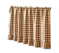 ZYAYNG 1pc Farmhouse Plaid Cabinet Curtain with Ruffle Tie pour Armoires