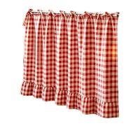 ZYAYNG 1pc Farmhouse Plaid Cabinet Curtain with Ruffle Tie pour Armoires