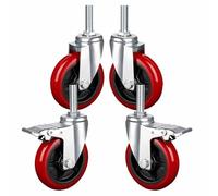 ZYBOWAYL 125mm Roulettes Charge Lourde avec M16 Tige Filetée, Roulettes Pivotantes Transport avec Frein, PU Roues de Silencieux pour Meubles, Industriel, Lot de 4 (Color : 2 swivel+2 brake)