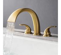 ZYCDP Mitigeur Lavabo Trois Trous Or Brossé Double Poignée Laiton | Robinet Salle de Bain Lavabo Cascade eau Chaude et Froide, Rotatif à 360° pour Vasque Sous Plan