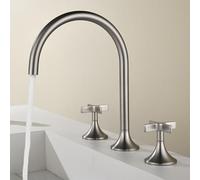 ZYCDP Robinet Lavabo Salle de Bain 3 Trous Brossé 2 Poignée en Laiton | Robinet Salle Bain Double Poignée Croisée avec Rotatif à 360° eau Chaude et Froide pour Lavabo Sous Plan