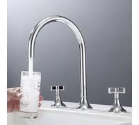 ZYCDP Robinet Lavabo Salle de Bain 3 Trous Chromé 2 Poignée en Laiton | Robinet Salle Bain Double Poignée Croisée avec Rotatif à 360° eau Chaude et Froide pour Lavabo Sous Plan