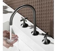 ZYCDP Robinet Lavabo Salle de Bain 3 Trous Gris Pistolet 2 Poignée Laiton | Robinet Salle Bain Double Poignée Croisée avec Rotatif à 360° eau Chaude et Froide pour Lavabo Sous Plan