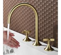 ZYCDP Robinet Lavabo Salle de Bain 3 Trous Or Brossé 2 Poignée en Laiton | Robinet Salle Bain Double Poignée Croisée avec Rotatif à 360° eau Chaude et Froide pour Lavabo Sous Plan