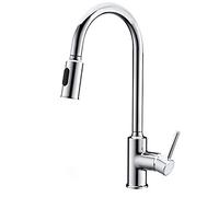 ZYCHSJXA Robinet de Cuisine extractible, Robinet d'évier pivotant à 360° avec douchette vers Le Bas, mitigeur mitigeur en Laiton à poignée Unique pour Eau Chaude et Froide, Finition électro