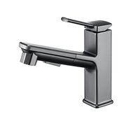 ZYCHSJXA Robinet de lavabo avec douchette extractible, Double Mode Eau Chaude/Froide, en Laiton, mitigeur monotrou rétractable, pour Salle de Bain, Gris (Couleur : Gris)