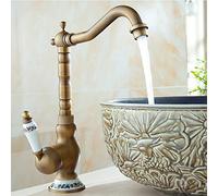 ZYCHSJXA Robinet d'évier de Cuisine pour Bar, Ferme ou Commerce, mitigeur rétro pivotant à 360°, Robinet de lavabo en cuivre Antique Tendance avec Eau Chaude et Froide (Couleur : Haut antiq