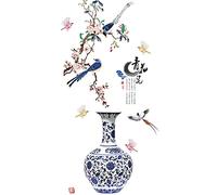 ZYCSKTL Stickers Muraux 3D,Décalcomanie Murale en Porcelaine Bleue Et Blanche De Simulation 3D Classique Chinoise, Mur De Fond D'entrée Stickers Muraux Pie, Auto-adhésif, Autocollant