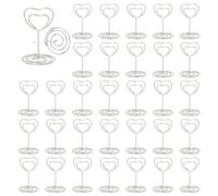 ZYEKIU 30 Pièces Argent Porte Nom Table, Porte Photo Pince, Porte Photo sur Pied, Porte Cartes de Table pour Mariages, Porte Numero de Table, pour Banquets Fêtes Saint Valentin (En Forme de Coeur)