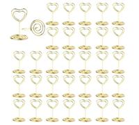 ZYEKIU 30 Pièces Or Porte Nom Table, Porte Photo Pince, Porte Photo sur Pied, Porte Cartes de Table pour Mariages, Porte Numero de Table, pour Noël Banquets Fêtes Saint Valentin (Cœur)