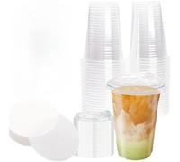 Zykphao Lot de 50 - Gobelets réutilisables transparents de 420 ml avec couvercles, en papier étanche, idéaux pour les boissons froides, les smoothies, les boissons au café, les fêtes, le camping, les
