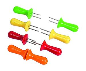 Zyliss E40001 Set de 4 pics à maïs jaune/orange/rouge/vert, Brochettes de Maïs, Fourchette à Maïs avec 2 Dents en Acier Inoxydable Fourchettes à Fruit pour la Cuisine à la Maison Barbecue