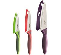Zyliss E72404 Set de Couteaux Cuisine Colorés 3 Pièces, Acier Inoxydable, Vert/Rouge/Violet, Couteau Tranchelard/Couteau d’Office/Couteau d'office Denté, Lavable au Lave-Vaisselle, Garantie 5 ans