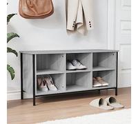 zylophax Armoire à Chaussures Sonoma Gris en Bois d'ingénierie 100x35x50 cm avec Cadre Acier, 6 Compartiments modulables pour Rangement entrée Couloir, Banc Pratique pour Organiser Baskets et Bottes