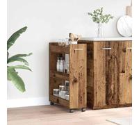 zylophax Armoire avec Roue Bois Ancien 60 x 22 x 79 cm, Meuble Rangement avec 3 étagères, casier compartimenté pour Chambre Salon Bureau, Placard modulable Pratique et Design