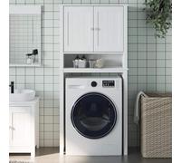 zylophax Armoire pour Machine à Laver Berg Blanc en Bois Massif de pin avec 2 Portes 3 étagères métal 76x27x164,5 cm Rangement Salle de Bain buanderie mobilier Suspendu