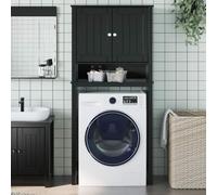 zylophax Armoire pour Machine à Laver Berg Noir en Bois Massif de pin, 76x27x164,5 cm, avec 2 Portes, 3 étagères, Rangement Salle de Bain buanderie
