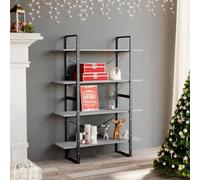 zylophax Bibliothèque à 4 Niveaux Gris béton Bois d'ingénierie avec étagères modulables, Meuble de Rangement pour Salon Bureau Chambre, Armoire rayonnage Robuste et Espace de Stockage Polyvalent