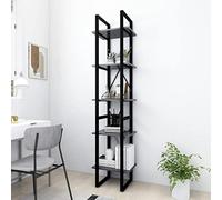 zylophax Bibliothèque à 5 Niveaux en Bois d'ingénierie Gris avec Cadre métal 40x30x175 cm Meuble de Rangement modulable pour Salon Bureau Chambre avec Armoire Basse et Haute