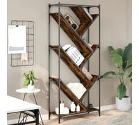 zylophax Bibliothèque chêne fumé 79x30x180 cm Bois d'ingénierie et métal, Meuble Rangement modulable avec Pieds réglables, étagère asymétrique pour Salon Bureau Chambre