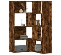 zylophax Bibliothèque d'angle à 4 Niveaux chêne fumé en Bois d'ingénierie, étagère modulable pour Salon Bureau Chambre, Meuble de Rangement Compact avec rayonnage Ouvert et Compartiments asymétriques