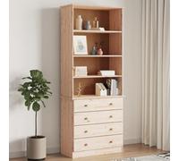 zylophax Bibliothèque en Bois de pin Massif Alta 77x35x186,5 cm avec 4 tiroirs et 4 Compartiments Ouverts pour Rangement de Livres, Magazines, dossiers, Meuble Multifonction Salon Bureau Chambre