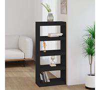 zylophax Bibliothèque en Bois de pin Massif Noir 60x30x135,5 cm, étagère rayonnage avec 4 Compartiments, Meuble de Rangement modulable pour Salon Bureau Chambre Couloir