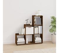 zylophax Bibliothèque escalier en Bois d'ingénierie chêne fumé 107 cm, Meuble rayonnage asymétrique avec 6 Compartiments, étagère modulable pour Salon Bureau Chambre, Rangement Livres Dossier Manga