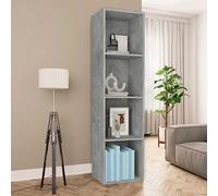 zylophax Bibliothèque Gris béton en Bois d’ingénierie 36x30x143cm Meuble TV modulable 4 Compartiments Rangement Salon Bureau Chambre