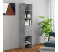 zylophax Bibliothèque Gris béton en Bois d’ingénierie 40x35x180 cm avec 4 Compartiments et 2 tiroirs, Meuble de Rangement modulable pour Salon, Bureau, Chambre, Rangement Livres et dossiers