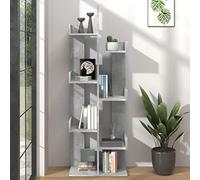 zylophax Bibliothèque Gris béton en Bois d’ingénierie 48x25,5x140 cm Meuble Rangement avec 8 Compartiments modulables pour Salon Bureau Chambre, étagère asymétrique Stable et compacte
