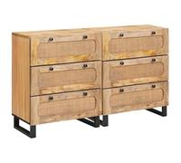 zylophax Buffet 2 pcs Marron en Bois de manguier Massif 60 x 33 x 75 cm avec 6 tiroirs Meuble Rangement modulable pour Salon Chambre Bureau entrée
