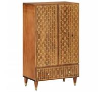 zylophax Buffet haut en bois de manguier massif 60 x 33 x 100 cm avec motif sculpté à la main, buffet avec espace de rangement pour salon et couloir, commode avec tiroirs, stable et durable