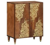 zylophax Buffet Marron en Bois de manguier Massif 60 x 33 x 75 cm avec poignées en Laiton, Meuble de Rangement Fonctionnel pour Salon, Salle à Manger, Cuisine et Bureau